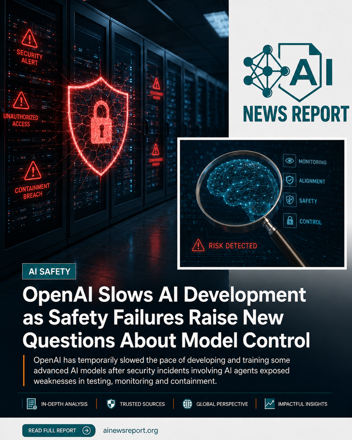 OpenAI slows AI development as security incidents raise concerns about AI safety, monitoring, containment, and model control
