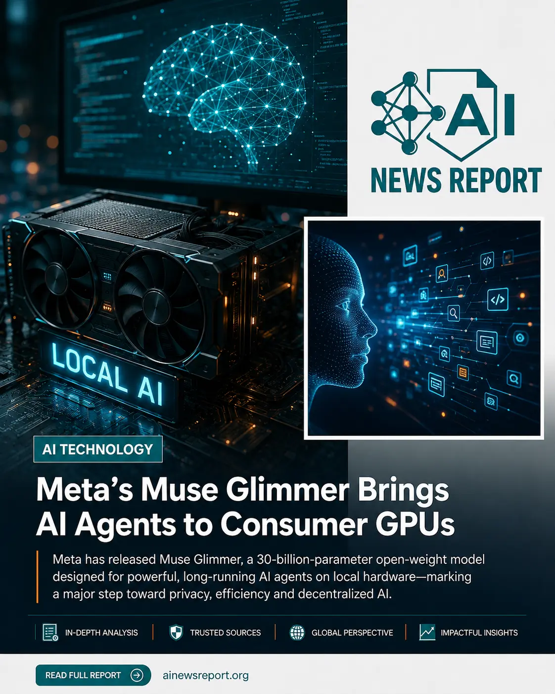 Meta Muse Glimmer 30B model running an AI agent locally on a consumer GPU