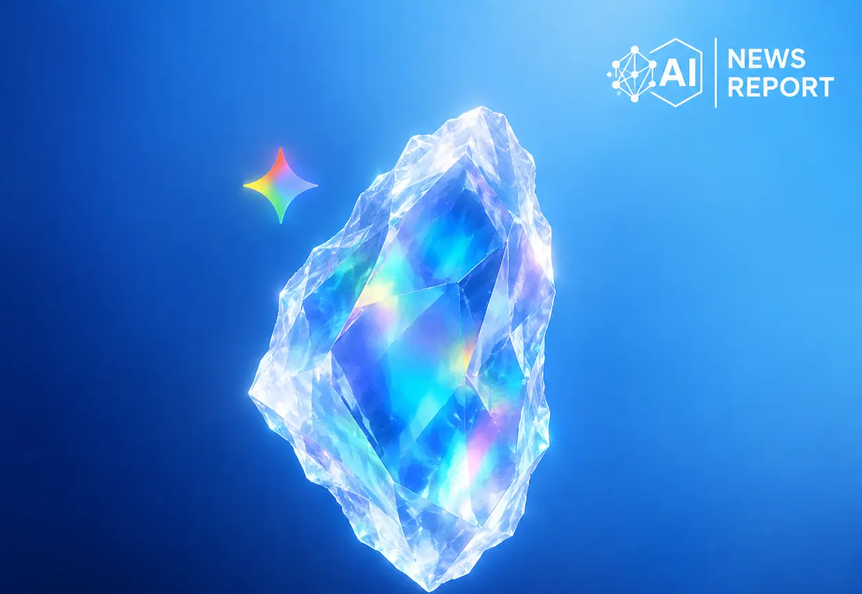 A luminous, multicolored crystal floats against a blue gradient background, illustrating Google’s Gemini 4 Carbon launch and its restricted initial access for cybersecurity defende